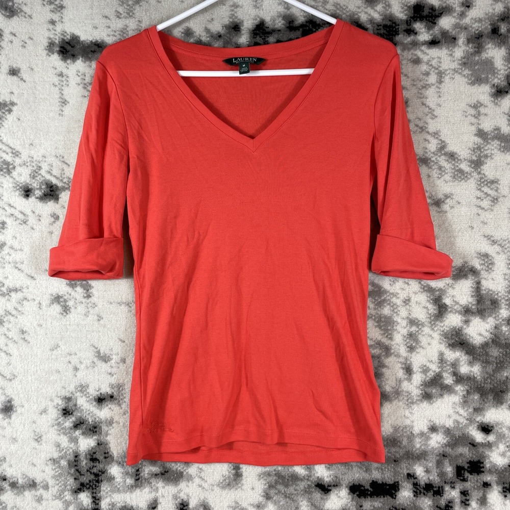 Lauren Ralph Lauren  V-Neck Roll-Sleeve Top
